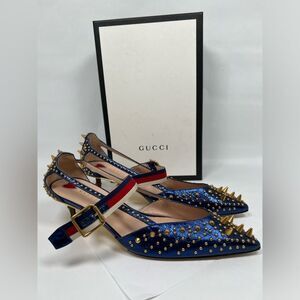 Gucci Blue and Gold Studded Heels